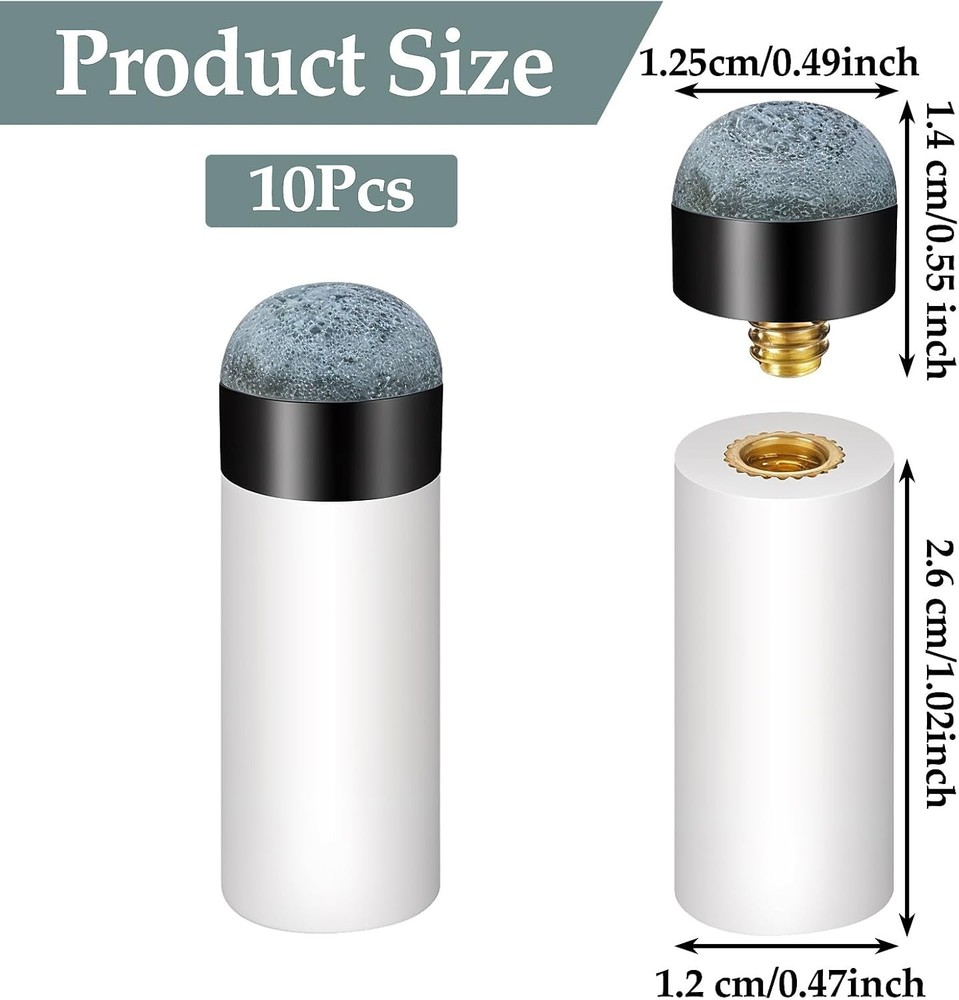 10 Sets Screw on Pool Cue Tips Replacement Billiard Cue Tips with White Pool...