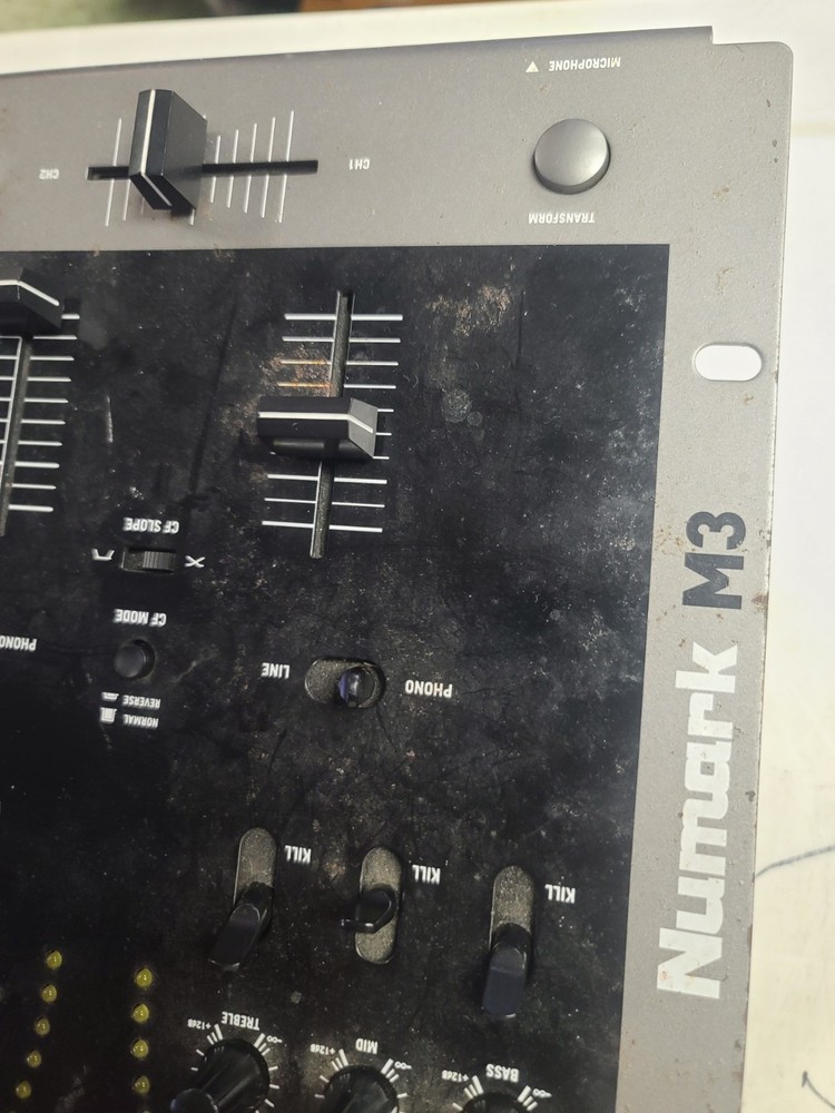 Numark M3 Tabletop 2 Channel Scratch DJ Mixer, NO POWER CABLE! UNTESTED!