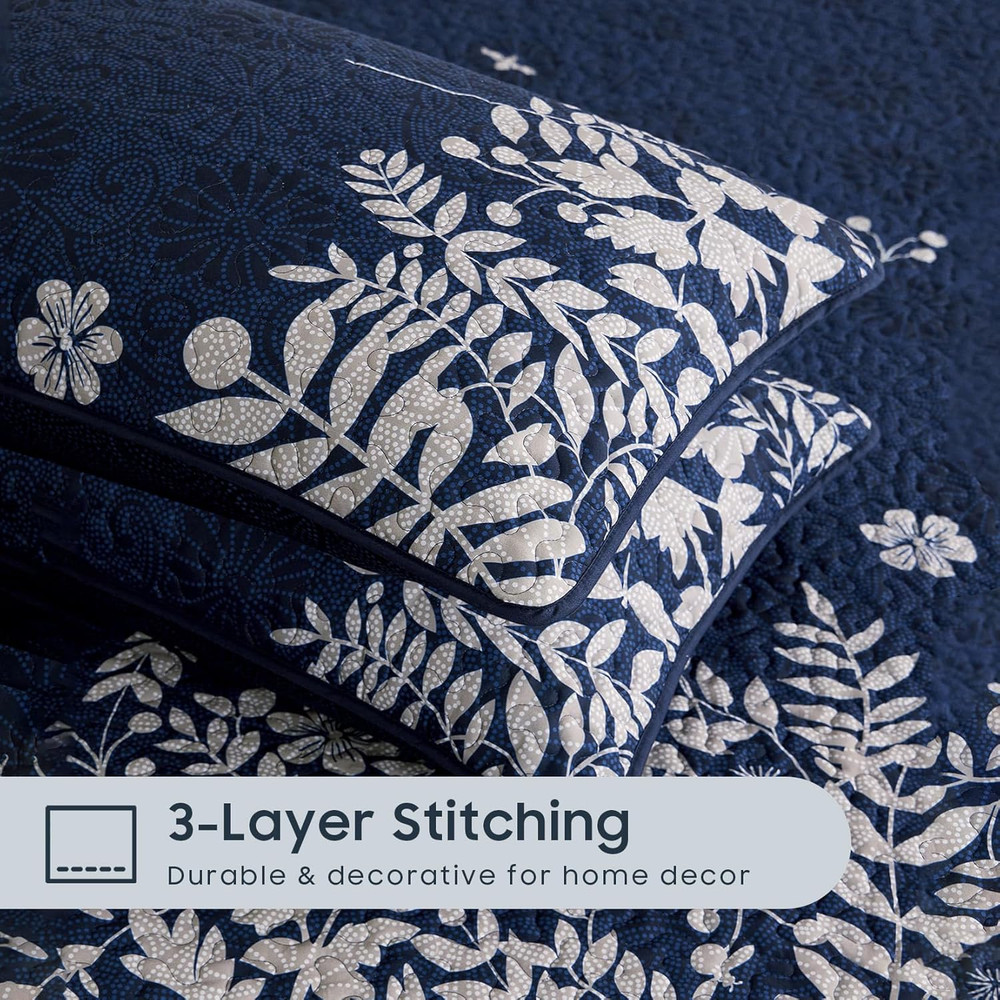 Floral Quilt Set, Botanical Elegant Flower Tree Leaf Modern Pattern Printed, Rev