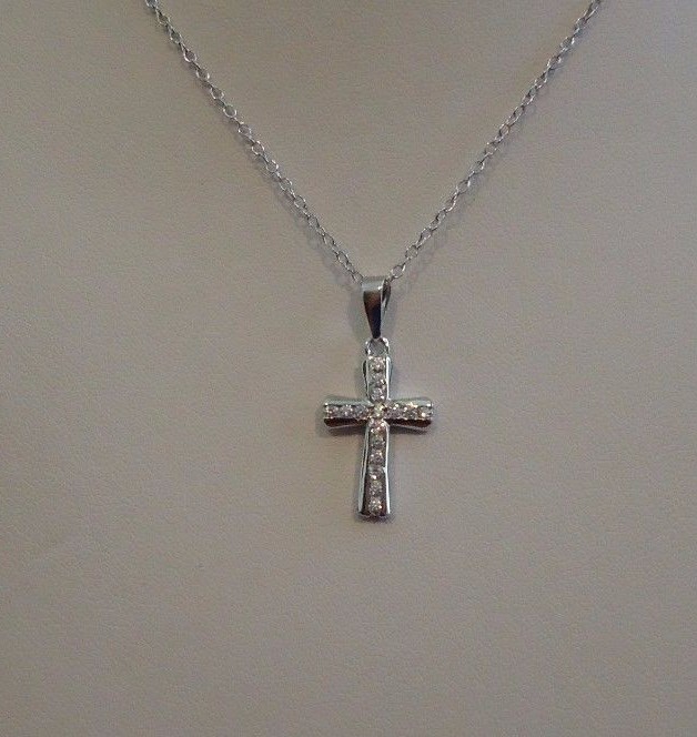 CROSS NECKLACE PENDANT W/ .45 CT LAB CREATED DIAMONDS 925 STERLING SILVER
