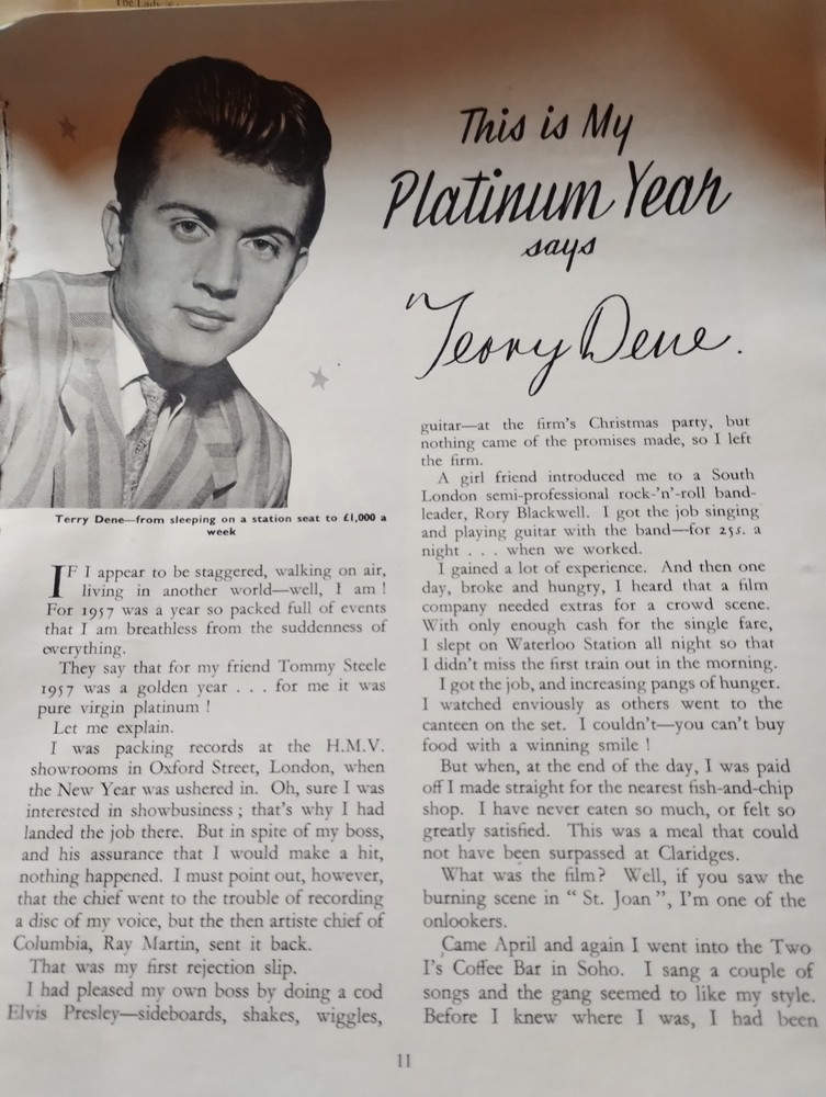 Sk208 Ephemera 1950s article Terry Dene