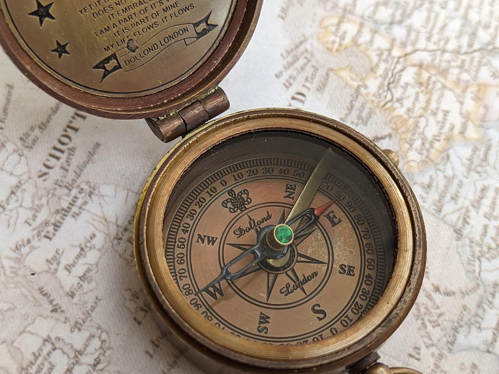 Personalized Brass Compass Locket | Vintage Style, Leather Case