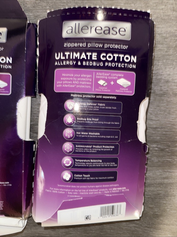 2 AllerEase Ultimate Cotton Zippered Pillow Protector White King Size