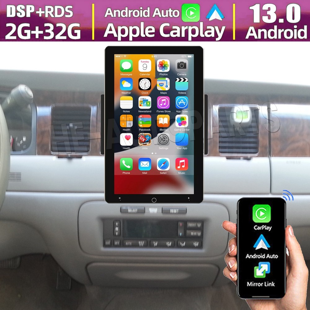 Rotatable Car Stereo Radio For Lincoln Town Car 1998-2002 Carplay Android 13 GPS