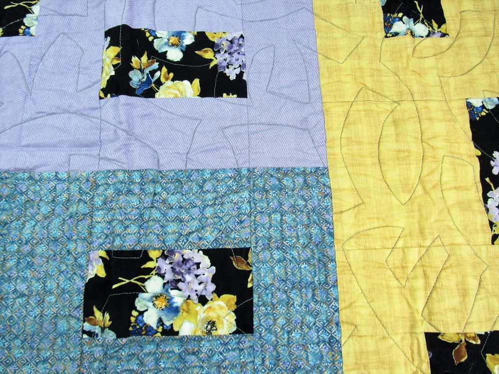 Small Patchwork Quilt yellow blue purple 29" x 44"
