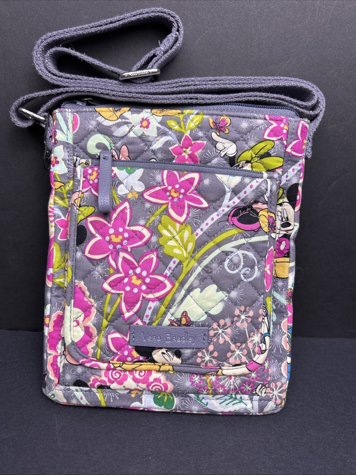 DISNEY VERA BRADLEY CROSSBODY BAG PURSE GRAY MINNIE & MICKEY MOUSE TROPICAL