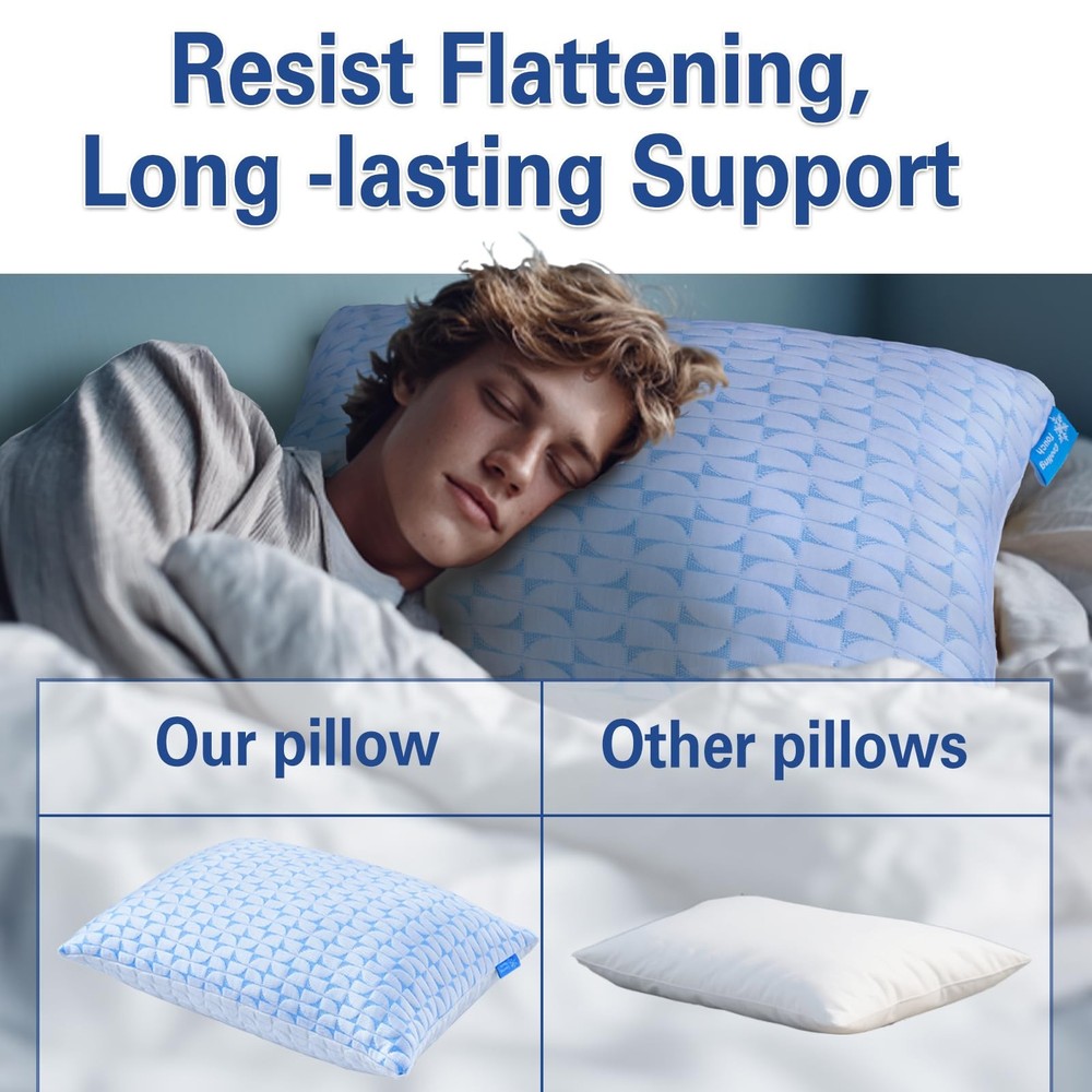 QUTOOL Cooling Firm Side Sleeper Pillow, Adjustable Shredded Memory Foam