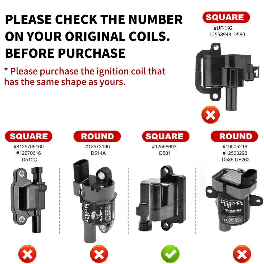 For Chevy GMC 4.8L 5.3L 6.0L 8.1L Square Ignition Coil & Spark Plug Wire Pack 8