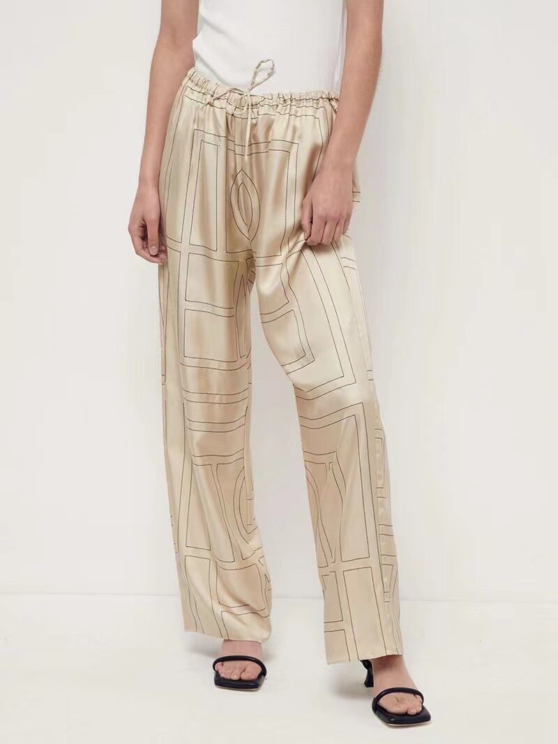 Toteme Women's Embroidered Silk Pants with Lines pants