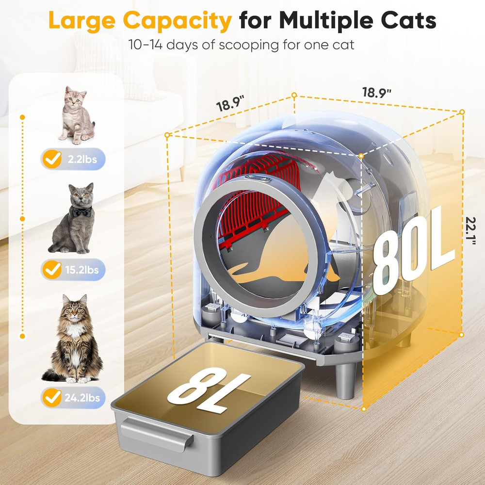 Self Cleaing Litter Box for Multiple Cats, 88L Large Smart Automatic Cat Litter
