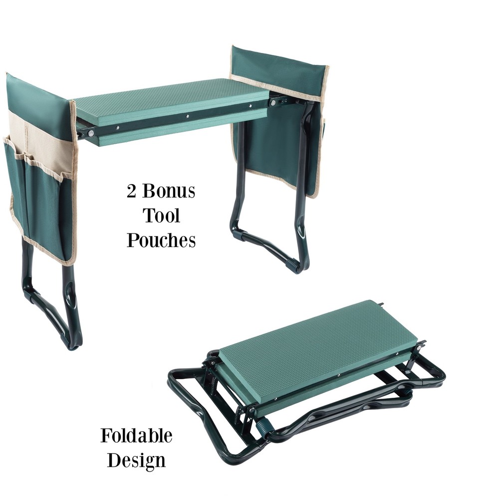 Foldable Garden Kneeler & Stool W/ Tool Pouches Green