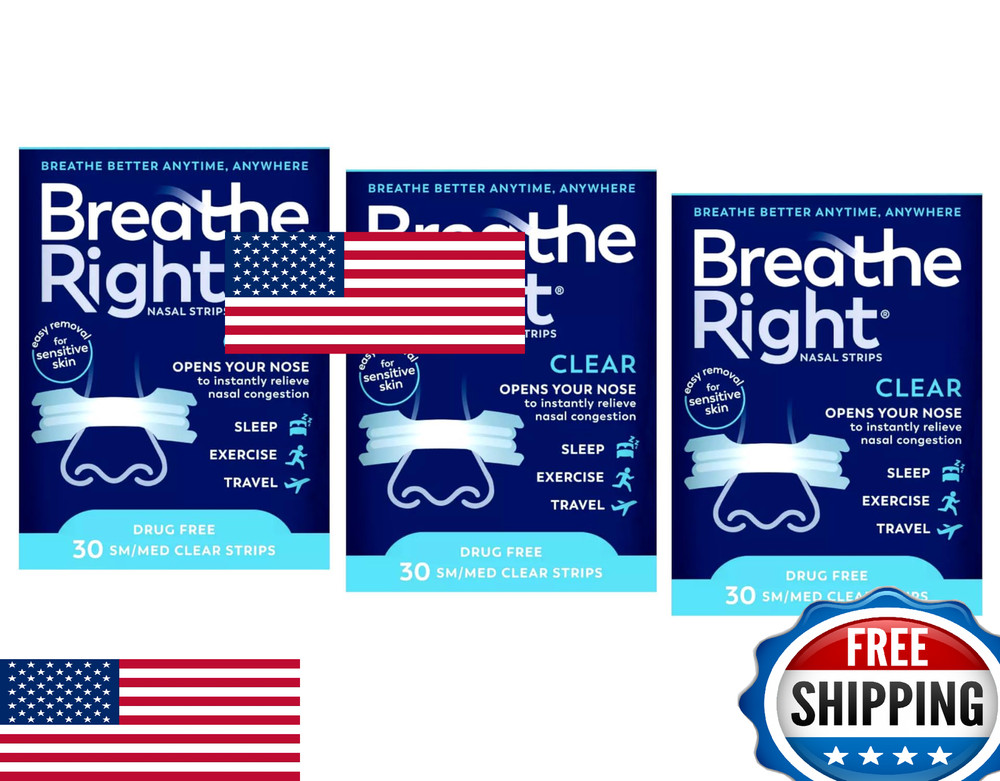 Breathe Right Nasal Strips Small/Medium Clear 30 Count - 3 Pack