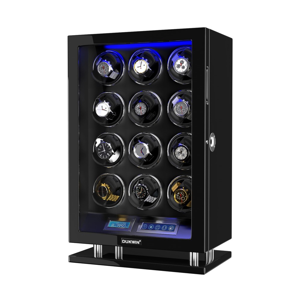 Automatic 12 Watch Winder LED LCD Touch Screen Display Storage Case Box Gift