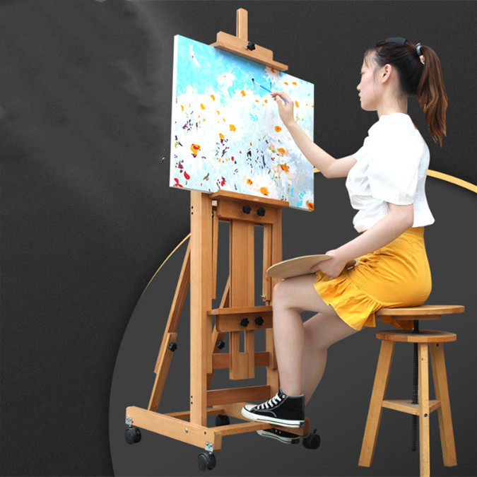 Movable Studio Easel Artist Painting Stand Beech Wood H-Frame Heavy Duty 87 In