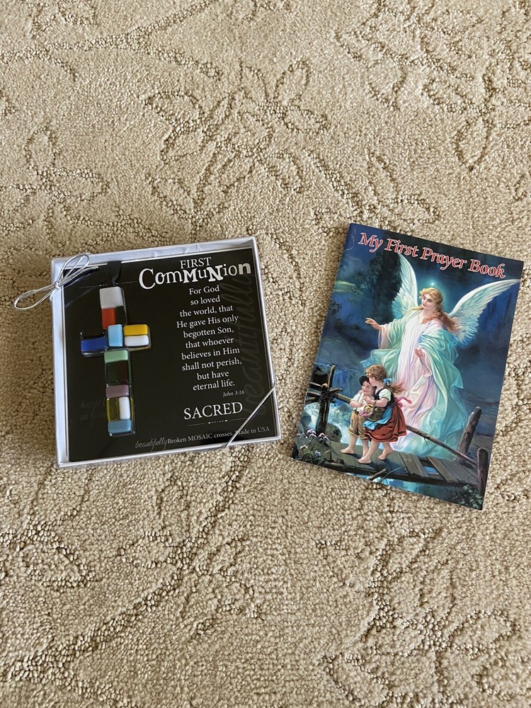 new first communion mosaic cross and prayer book bundle