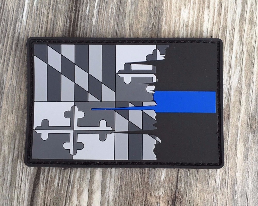 Subdued Tattered Maryland State Flag Thin Blue Line PVC Patch