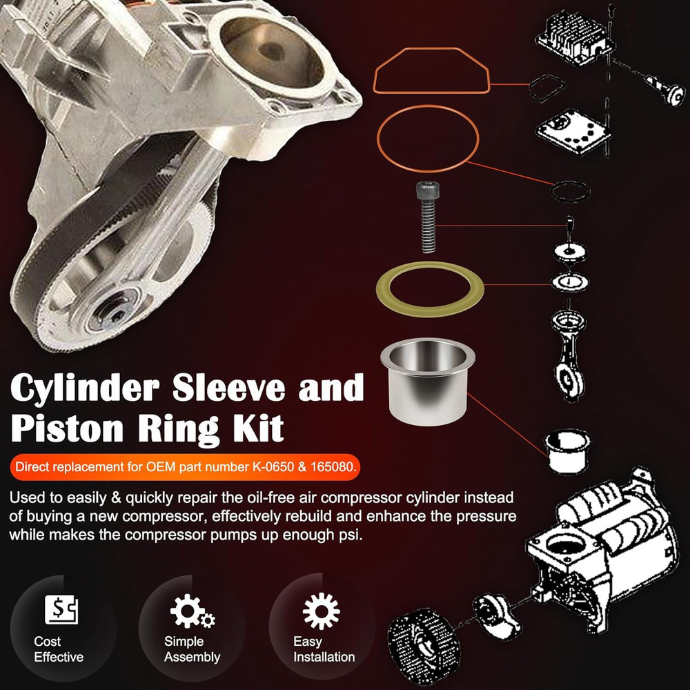 K-0650 Air Compressor Cylinder Sleeve & Compression Ring Replacement Kit Perfect