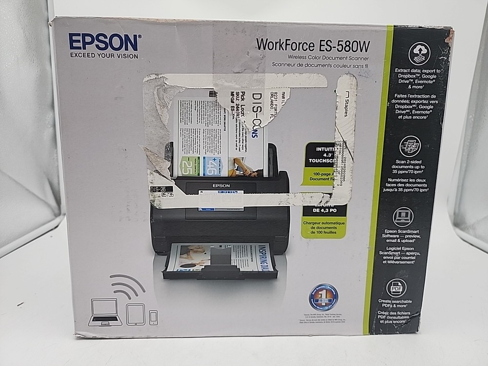 Epson WorkForce ES-580W Wireless Duplex Document Scanner Low Use ~10 Scans Teste