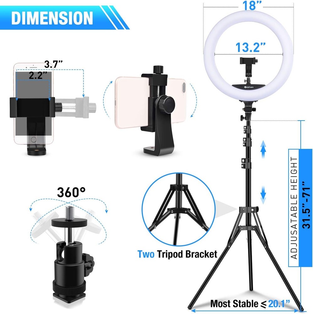 Yesker Ring Light 18 Inch Wireless Remote with Tripod