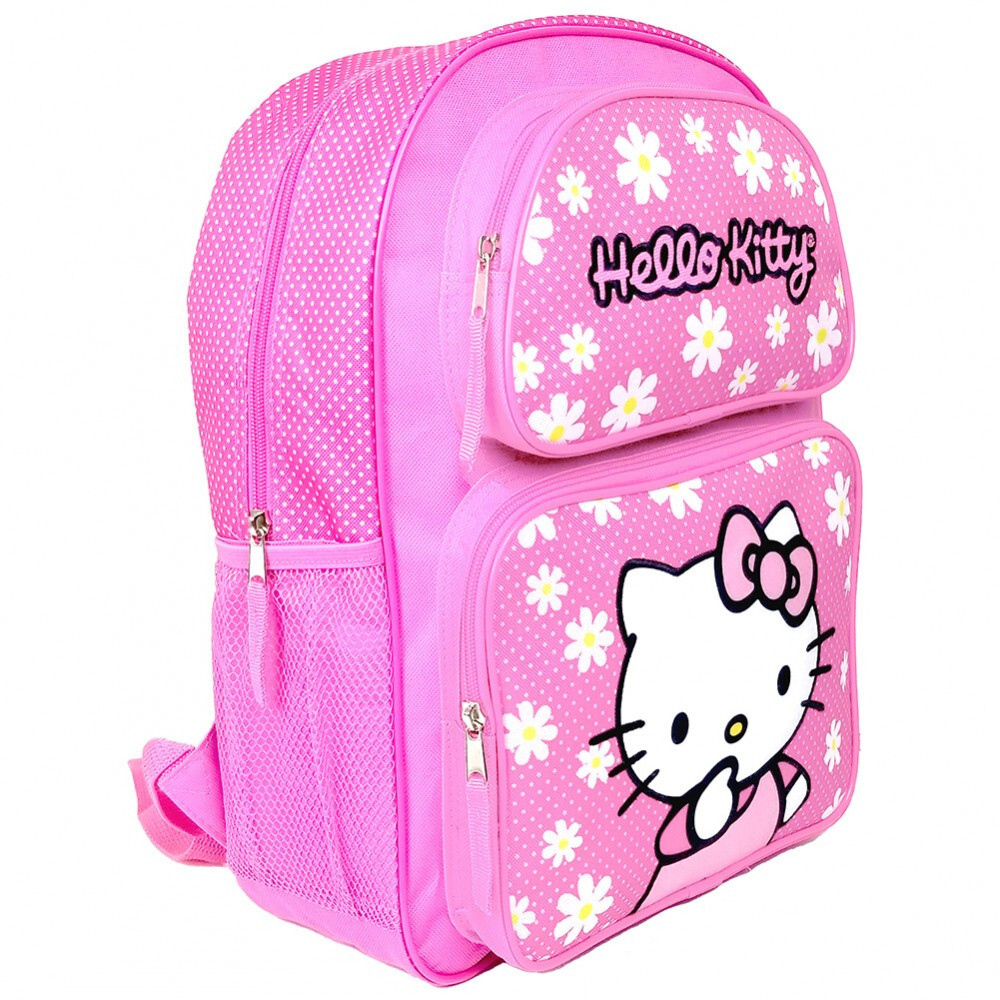 Large Backpack - Hello Kitty - White Flowers 16"