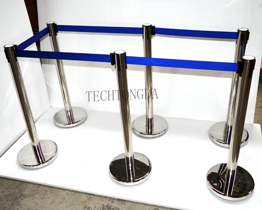 6PCS Stanchions Post Queue Crowd Control Barrier Retractable Belt