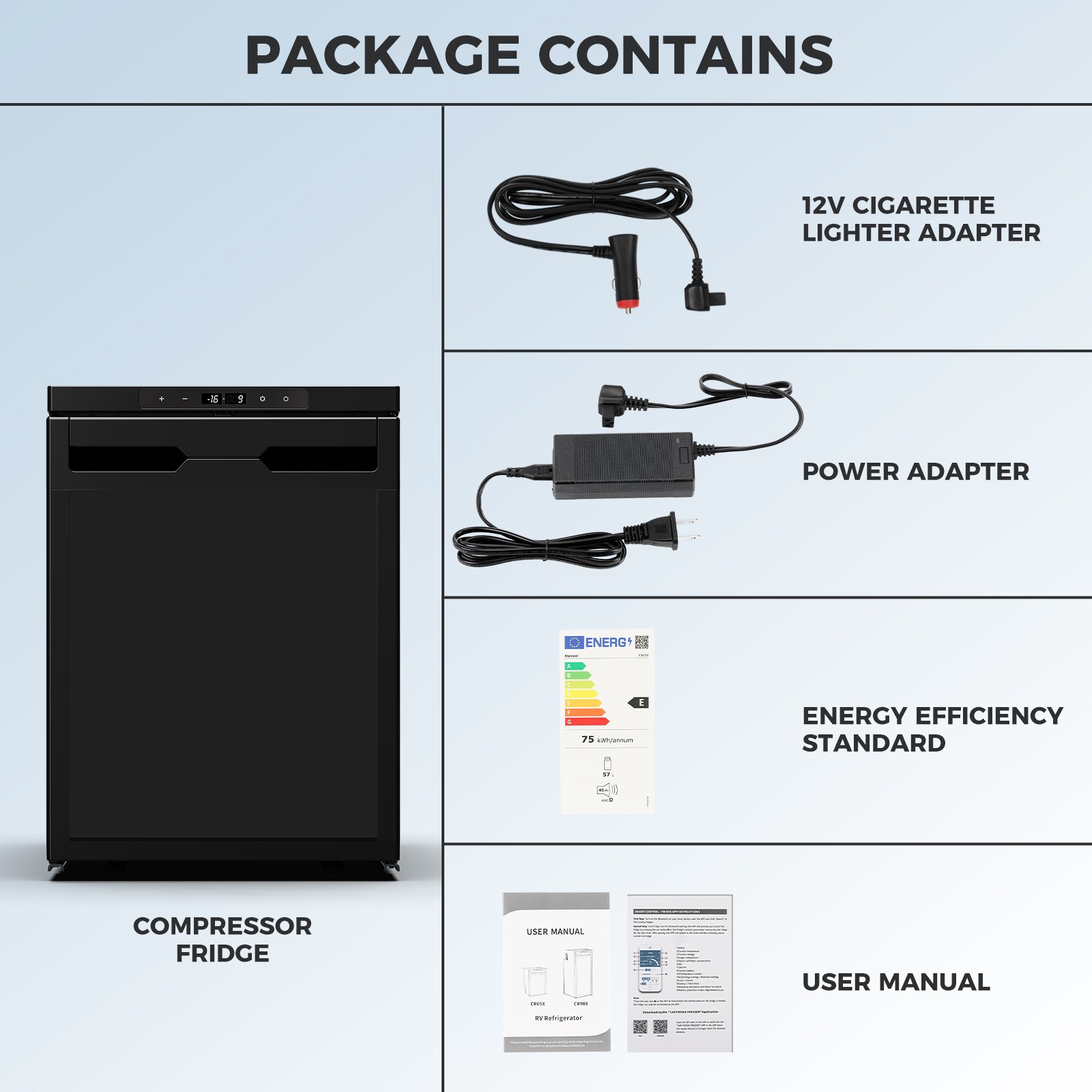 Mini Refrigerator AC110 DC 12V Fridge 2.3cu ft/65L RV Refrigerator for Truck RV