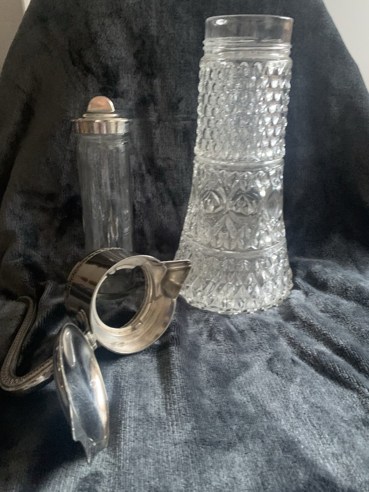 Victorian Silverplate Glass Pitcher Diamond Pattern Antique