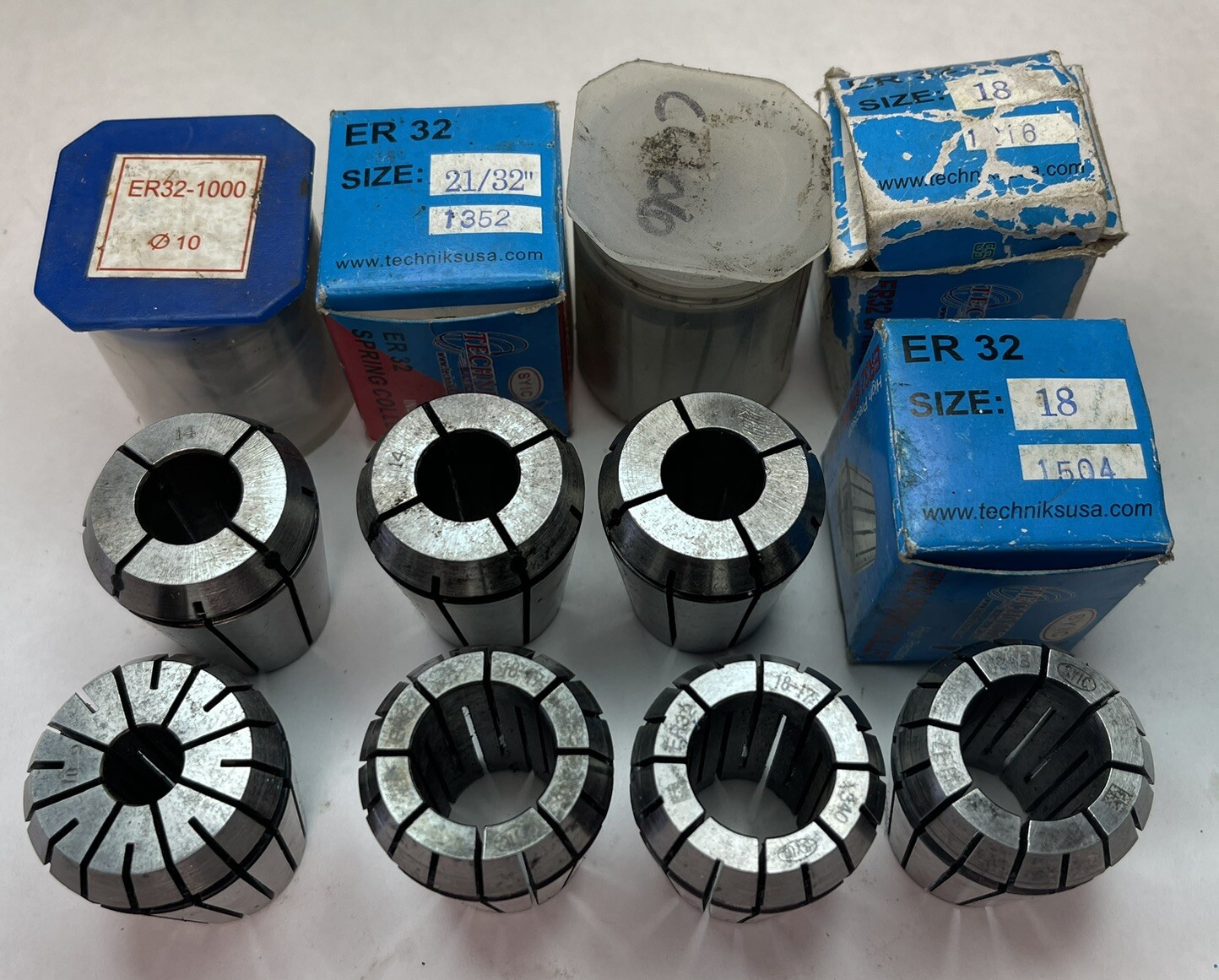 (lot Of 12) ER32 Collets, (M10x2),13x1),(14x3),(18x5),21/32” (24AU22)