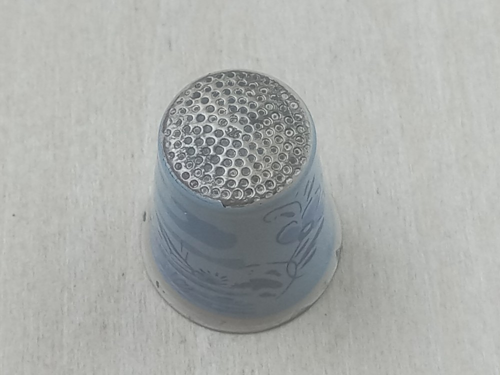 Sterling Silver Germany Thimble w. Windmill Scene: 1" x .75"