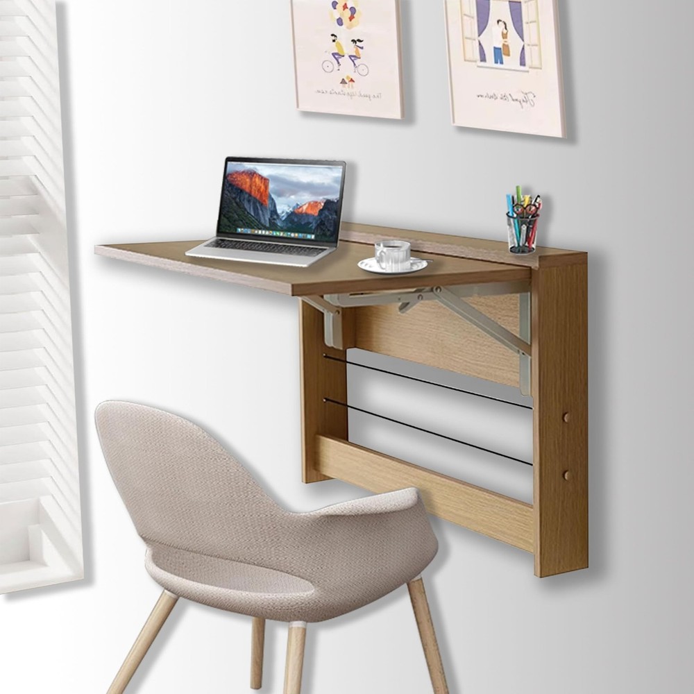 Wall Mounted Folding Table, Floating Wall Desk Fold Down for Small Spaces, Wa...