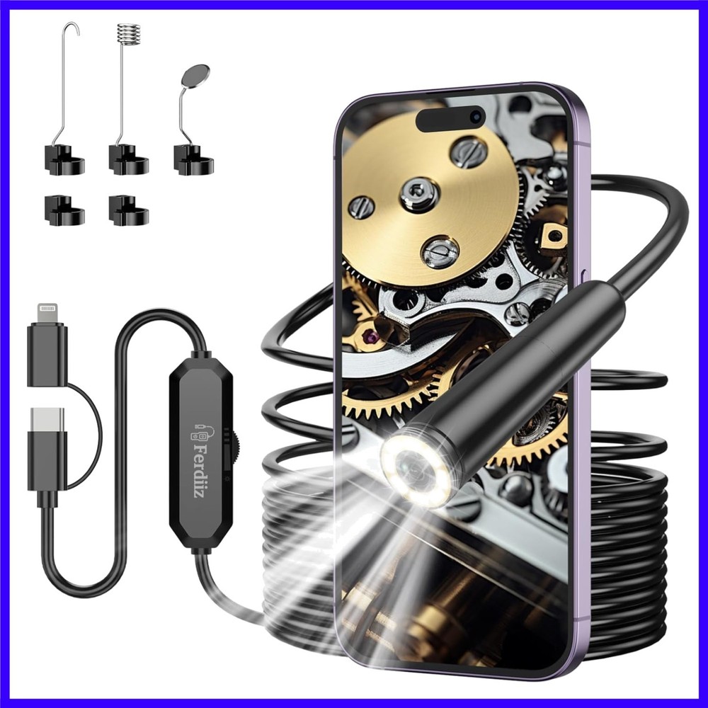 Endoscope Camera with Light, 1920P HD Borescope with 8 Adjustable LED Lights,...