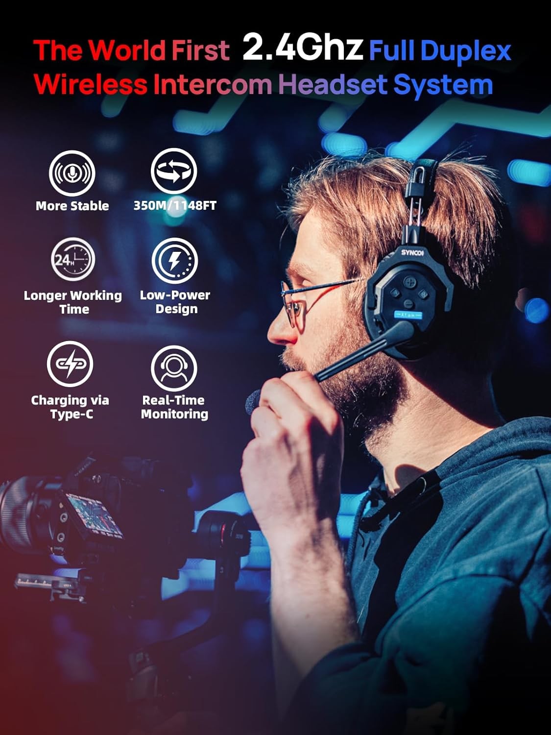 SYNCO XTALK Wireless Intercom Headset Team Communication System Full Duplex 4PCS