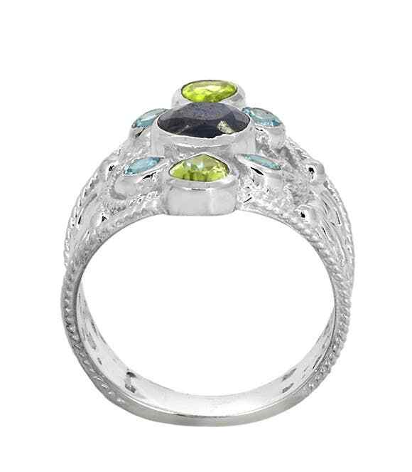 Corundum Sapphire Peridot 925 Sterling Silver Statement Ring