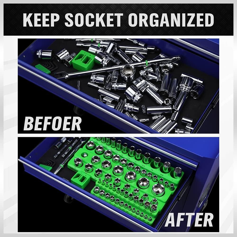 Magnetic Socket Organizer Set, 3-Piece SAE Socket Holder Set Includes 1/4", 3/8"