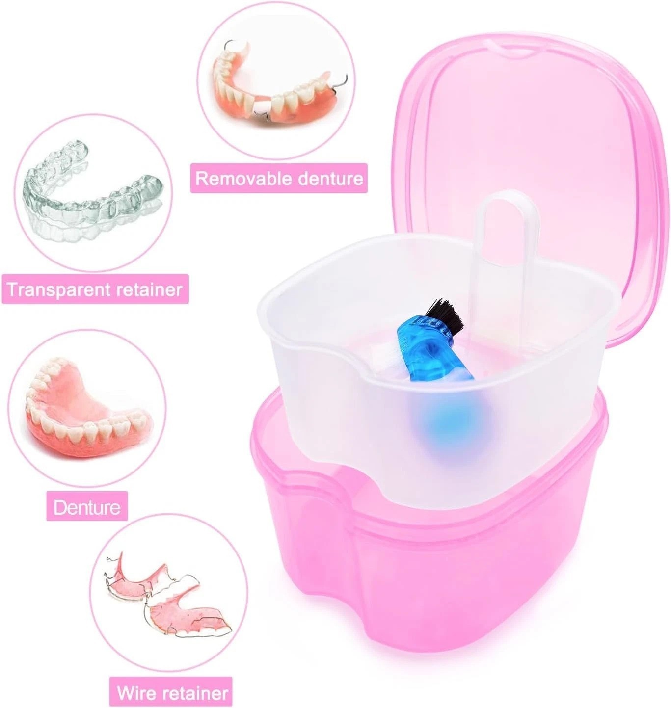 Compact Denture Soaking Cup with Mini Brush - Lightweight & Versatile Storage