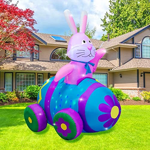 4Ft Easter Inflatables Bunny Decorations with LED 4ft Bunny Driving Car