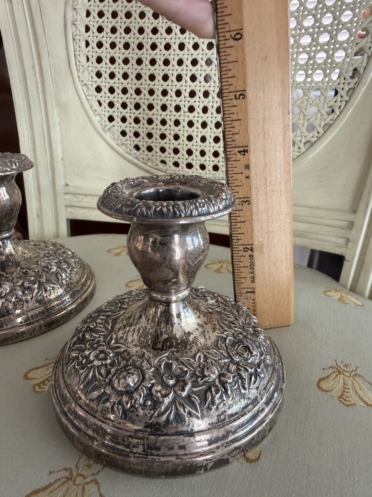 Pair of Vintage S. Kirk & Son REPOUSSE Sterling Silver Candleholders