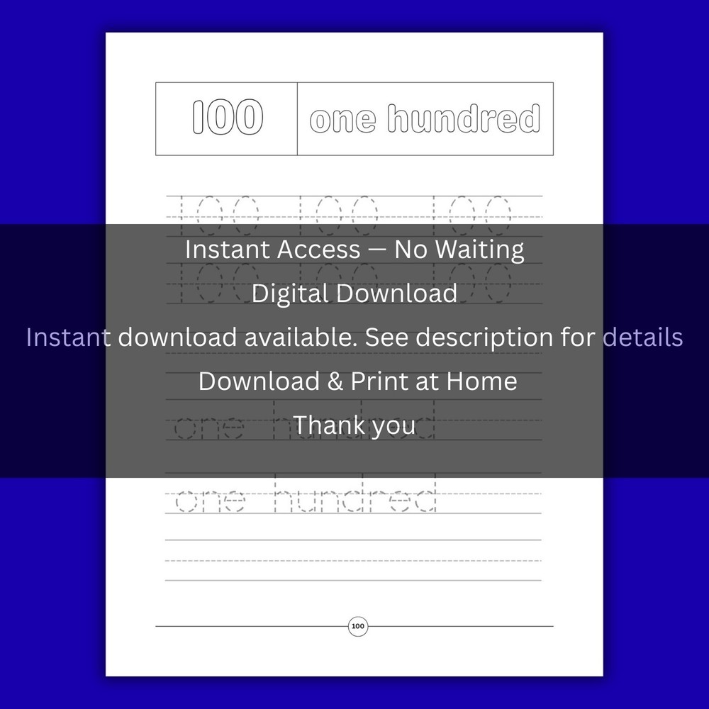 Numbers 1–100 Tracing Worksheets | Printable Number Writing Practice