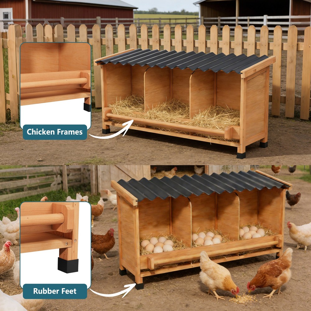 Wooden Nesting Box with Perch - Chicken Egg Laying Box for Coop, Easy Clean