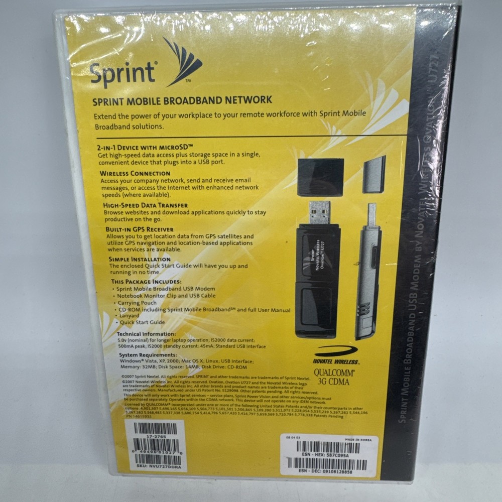 Sprint Mobile Broadband Network USB Modem Novatel Wireless Ovation U720