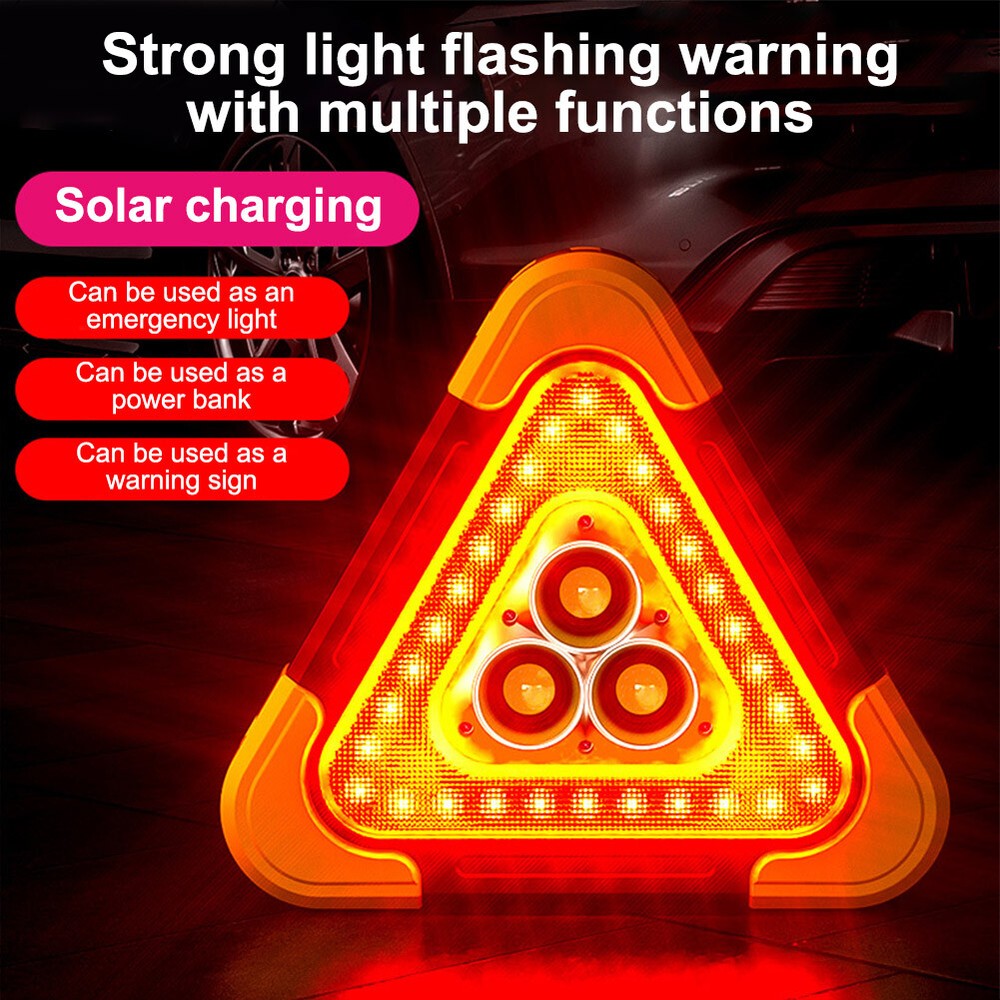 Foldable Car Emergency Triangle Warning Light Multi-Function LED Light Solar US