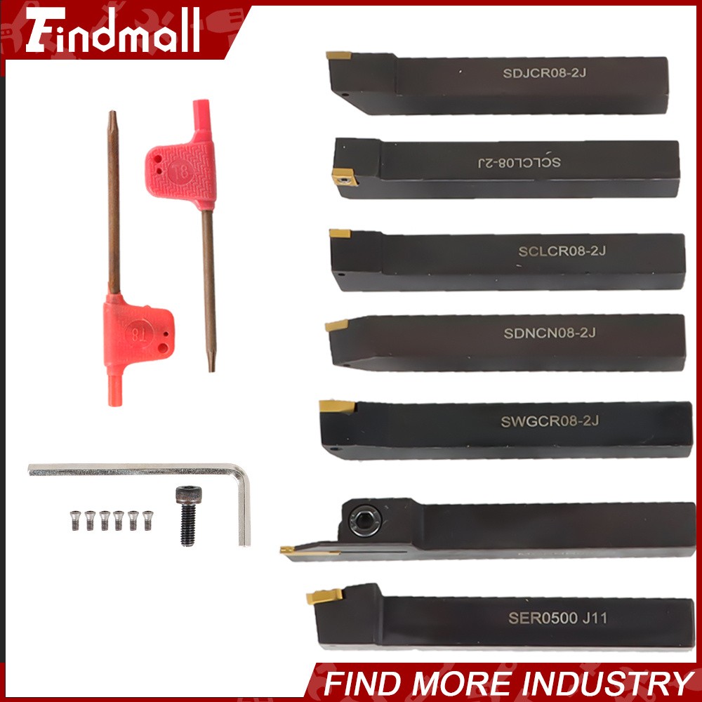 7Pcs 1/2" Lathe Tool Bit Thread Insert+Holder Set Carbide Indexable Turning Tool