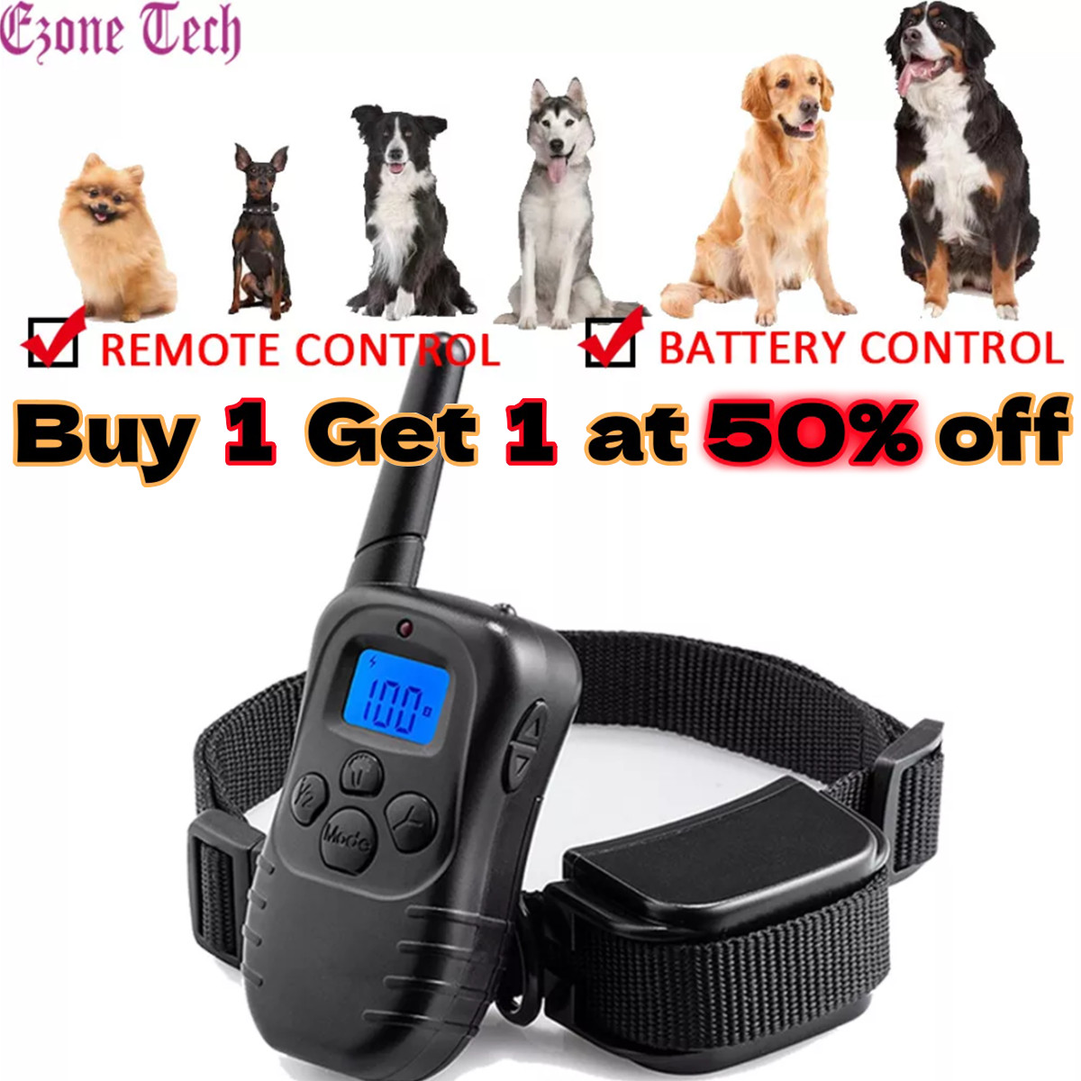 No Bark Dog Shock Training Collar Remote/Battery Control Waterproof Rechargeable