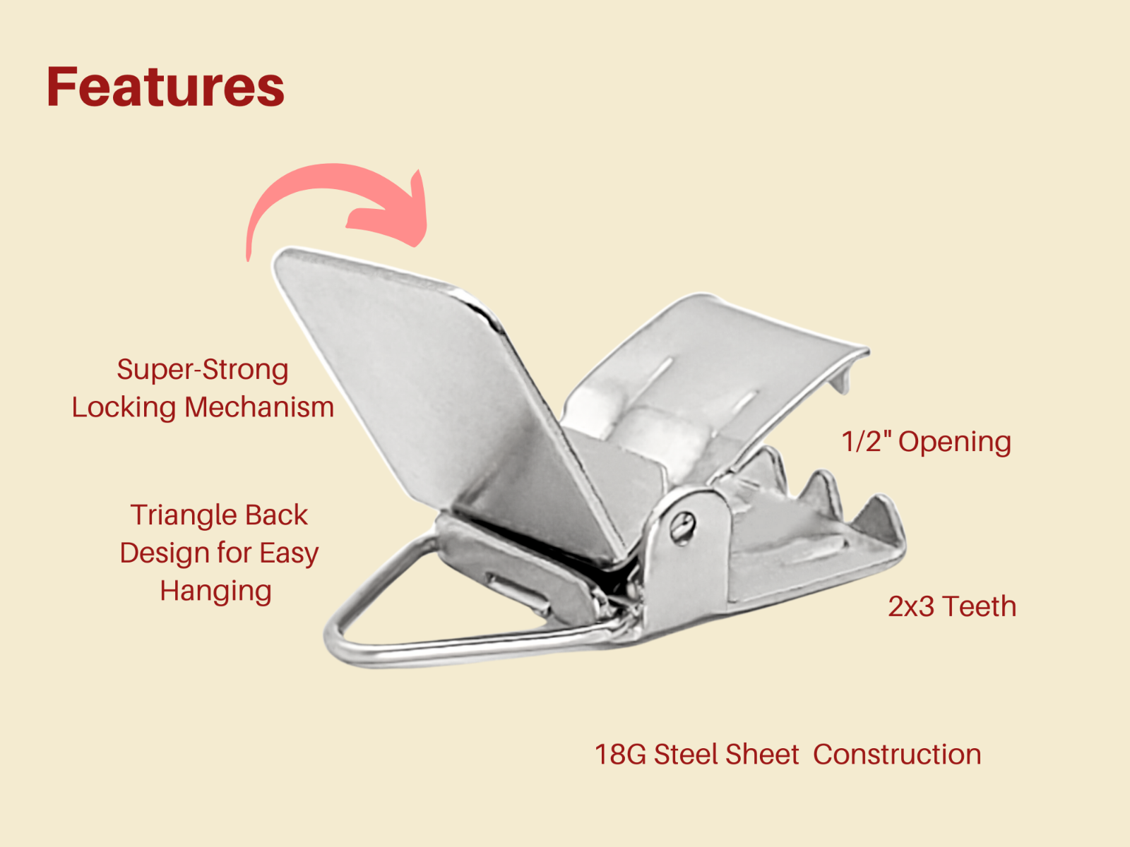 Triangle Back Hanging Clips Chrome Pack of 10 WISELINKERS