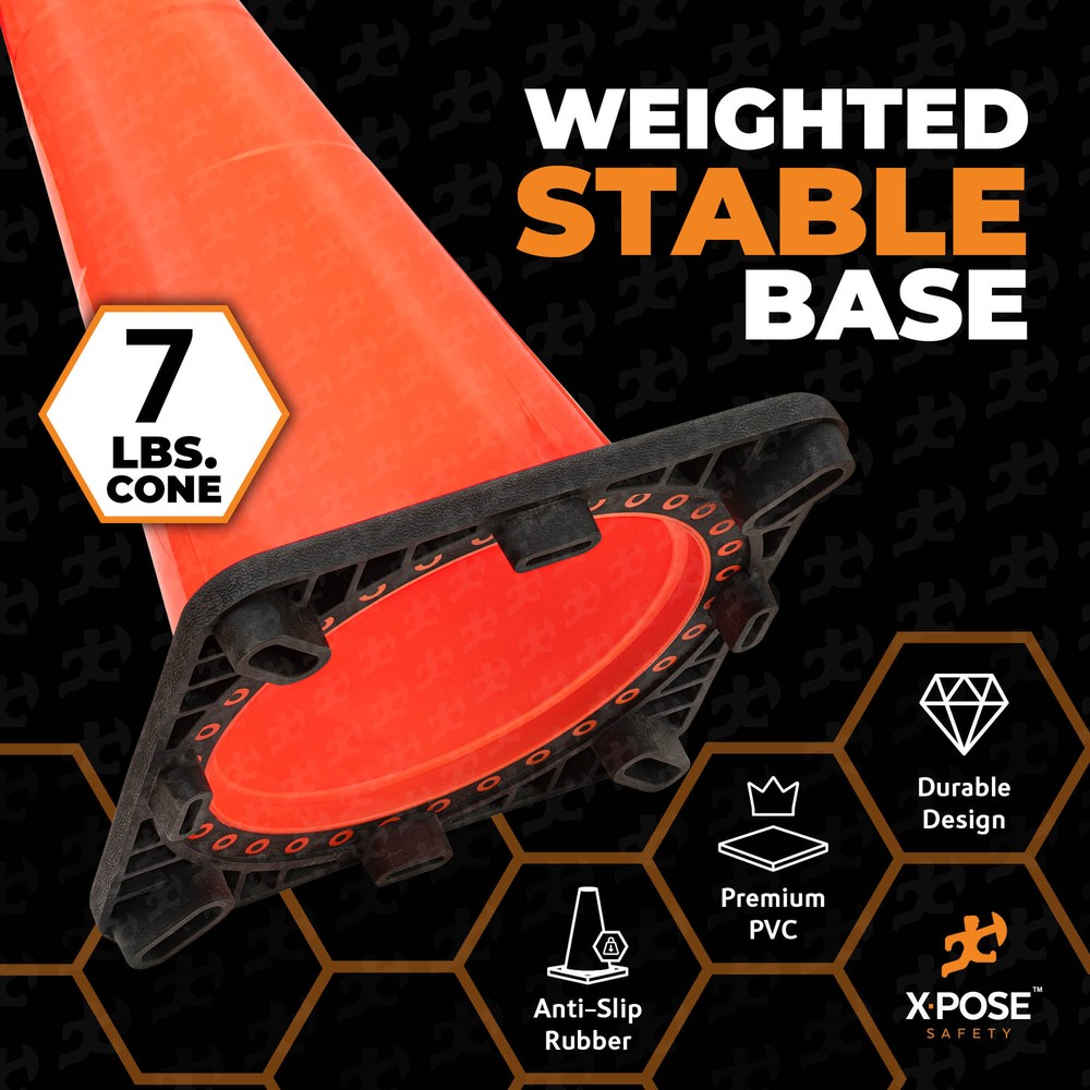 6 Pack Orange Traffic Cones, 28" Multipurpose PVC Plastic Safety Cone