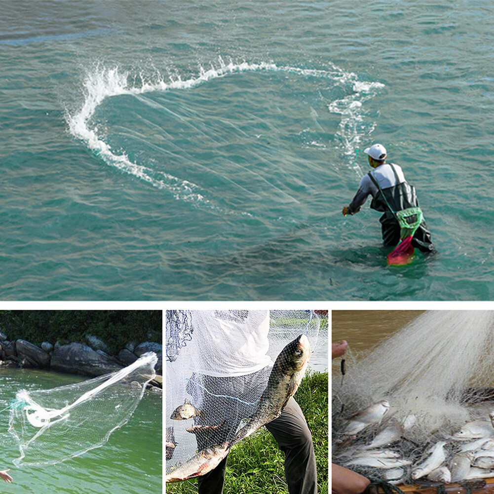 8/10/12/14/16FT Fishing Cast Net Bait Easy Throw Hand Cast Strong Nylon Mesh USA