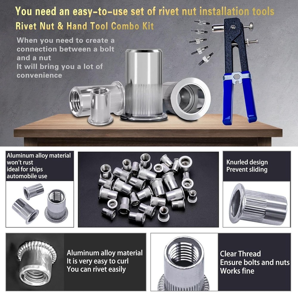 Pressure Rivet Nut Tool Kit, 430Pcs Metric Combination...