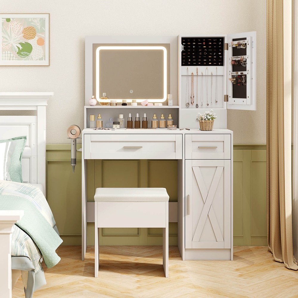 Farmhouse Vanity Set w/Mirror & Lights 3 Lighting Modes & Adjustable Brightness