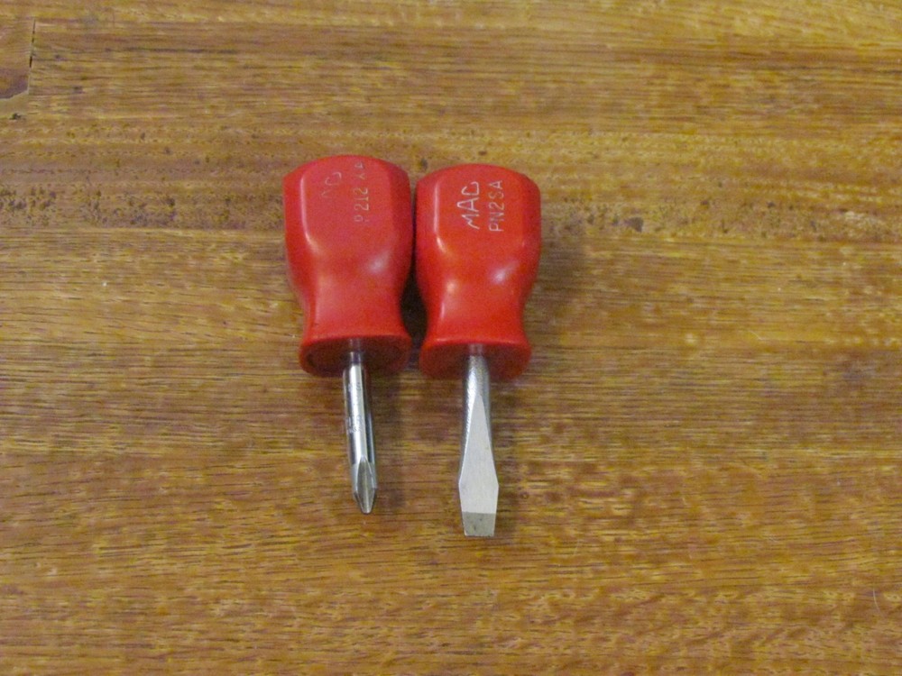 MAC TOOLS STUBBY SCREWDRIVERS PN2SA P212X PHILLIPS & FLAT BLADE USED GC