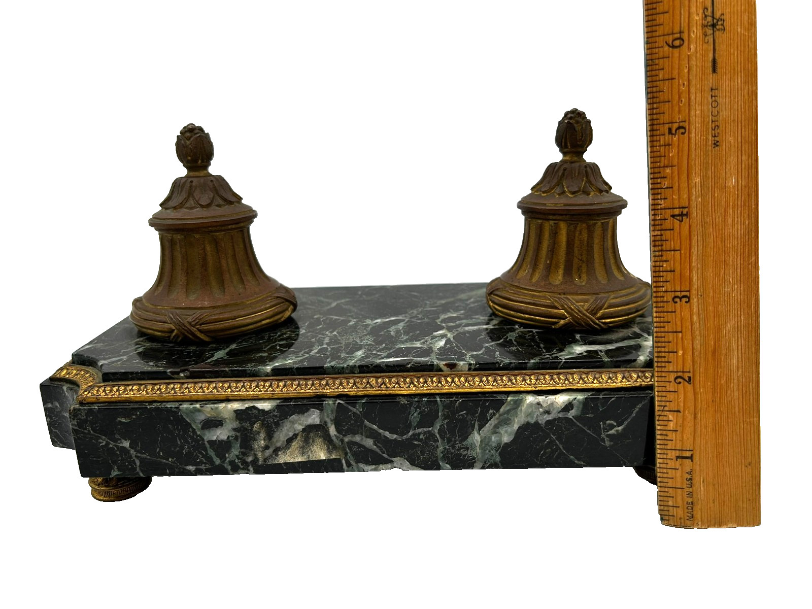 Antique Green Empire Marble and Bronze Inkwell